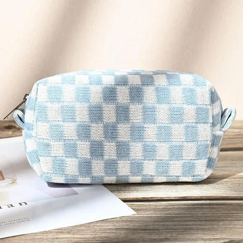 Miniatura 7 de SOIDRAM 2 Piezas Bolsa de Maquillaje Grande, Bolsa de Cosméticos a Cuadros de Gran Capacidad, Bolsa de Lona Mixta para Viaje, Bolsa Organizadora