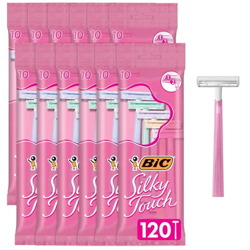 BIC Silky Touch - Maquinillas de afeitar desechables para mujer; con 2 cuchillas; mangos de maquinilla en bonitos colores pastel; paquete de valor