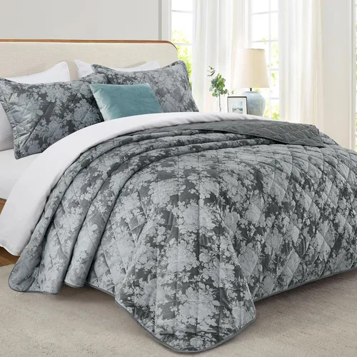 Miniatura 14 de IR Imperial Rooms Velvet Twin Quilt Bedspread Comforter Bedding Set 2 Pcs Diamond Pattern - (68"x86") Bedspread Coverlet + 1 Pillow Shams