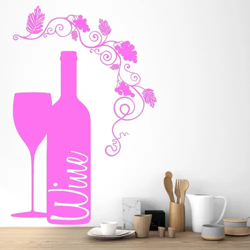 Miniatura 5 de Vinilo adhesivo de pared botella de vino vidrio uva alcohol bar pegatinas (ig4232) marrón