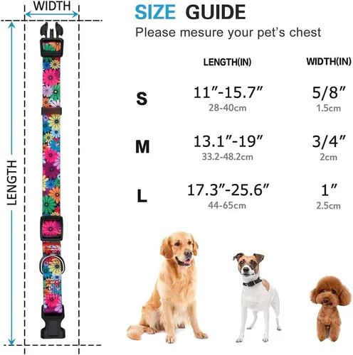 Miniatura 7 de Collar de perro para perros pequeños con patrón floral para hembras y perros, talla S A1_Girasol