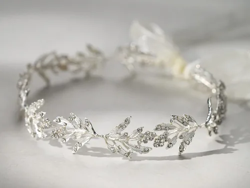 Miniatura 3 de SWEETV Tocado de boda de hoja para novia, diadema de novia plateada, tocado de niña de flores, hecho a mano, accesorios para el cabello de boda