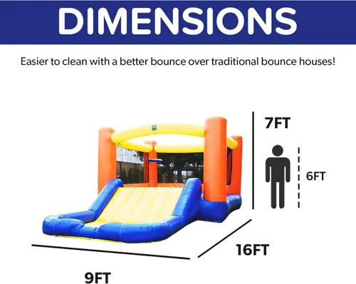 Miniatura 6 de JumpOrange Tobogán acuático naranja pequeño con piscina para niños pequeños y niños pequeños (con soplador), salto y tobogán, aro de baloncesto