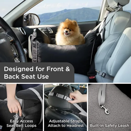 Miniatura 2 de Lesure Asiento de Coche Elevador para Perros Pequeños - Asiento de Coche Impermeable para Perros con Bolsillos de Almacenamiento, Correa