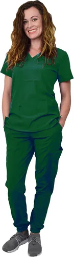 Green Town Conjunto médico de enfermería GT 4FLEX para mujer, camiseta y pantalón, colores sólidos y estampados