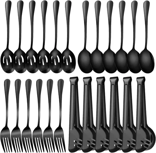 Miniatura 17 de Juego de 20 utensilios para servir, utensilios completos de acero inoxidable para bufé de catering para barbacoas de verano, parrillas, picnic