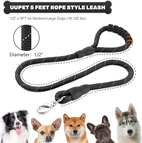 Miniatura 2 de Correa para perro, correa de nailon de 4 pies para perro, correas resistentes con cómodo mango acolchado para pasear perros medianos y grandes