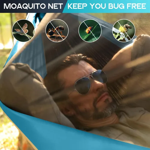 Miniatura 3 de Hamaca de camping mosquitera, hamacas portátiles dobles y individuales, hamacas con 2 correas para árboles, tienda de campaña para viajes, camping