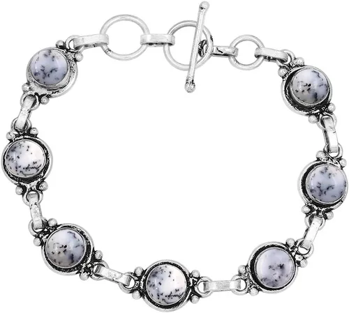 Miniatura 70 de Round Shape Natural & Synthetic Gemstones Silver Plated Bracelets for Women - Vintage Bohemian Style Handmade Birthstone Adjustable Link Bracelet