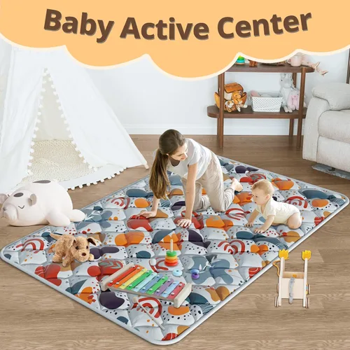 Miniatura 6 de Fshibila Alfombra de juego para bebés de 74 x 50 pulgadas para corral, tapete de juego para bebé para piso, tapete de juego grueso y ultra suave