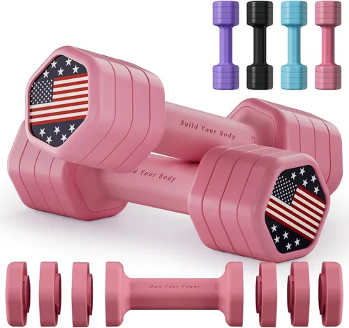 Zempox Adjustable Dumbbell Set of 2, 4 in 1 Hand Weights for Women at Home, 5 lb Weights Dumbbells set of 2, Each 2lb 3lb 4lb 5lb with TPU Soft