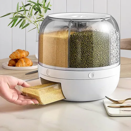 Miniatura 2 de DYRABREST Dispensador de cereales de 6 rejillas, contenedor de almacenamiento de alimentos giratorio de 360°, 22.0 lbs/22 libras, dispensador