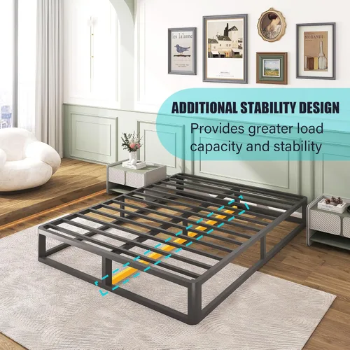 Miniatura 8 de Firpeesy - Base de cama de metal de tamaño Queen de 10 pulgadas con patas de esquinas redondas y anti-doblado, listones de acero resistente de 3500