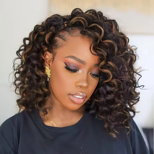 Miniatura 12 de Cabello de ganchillo con ondas oceánicas, 12 pulgadas, 8 paquetes de 3 tonos, cabello rizado de longitud media, rizado y ondulado profundo
