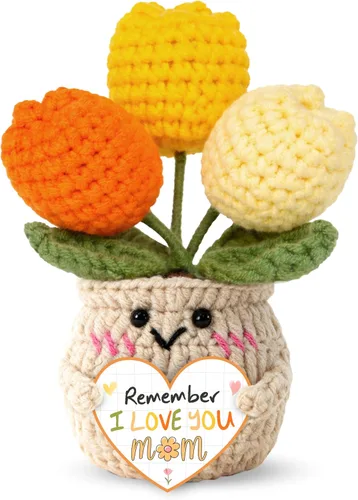 Miniatura 11 de OASSIE Regalos de Navidad para Hija de Mamá - Tulipán de Ganchillo de Apoyo Emocional Hecho a Mano con Tarjeta - Regalo de Cumpleaños de Navidad