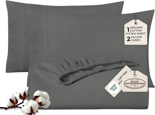 Miniatura 15 de Royale Linens Sábana bajera con funda de almohada, sábana bajera individual con 1 funda de almohada, 300 hilos, 100% algodón orgánico, se adapta a