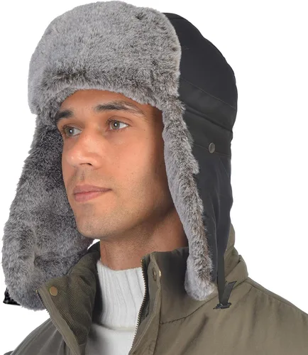 Sombrero de trampero cálido de invierno, sombrero de piel rusa, sombrero esquimal Ushanka, solapa con piel sintética para hombres o mujeres