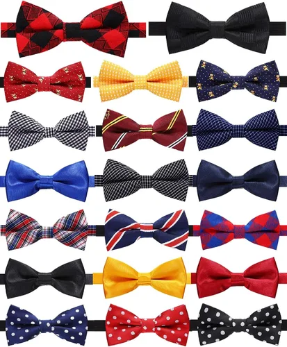Zhanmai 20 corbatines para niños, preatados, a granel, con banda ajustable para el cuello para niños, boda, fiesta de cumpleaños, Estilo clásico