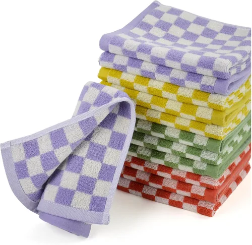 Miniatura 9 de Jacquotha Paños de Lavado a Cuadros Paquete de 4, 4 Colores - Paños de Algodón para Cara y Cuerpo, 13 x 13 Pulgadas, Toallas de Limpieza Diaria