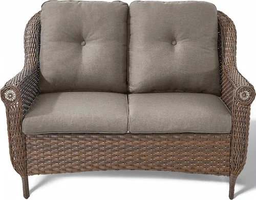 Miniatura 14 de Sofá de mimbre para patio, sofá de mimbre para exteriores, resistente para todo tipo de clima, sofás para 2 personas con respaldo alto y cómodos