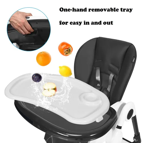 Miniatura 2 de INFANS Silla alta con bandeja extraíble con una sola mano, 4 ruedas bloqueables y cesta de almacenamiento grande, altura multiajustable, reclinable