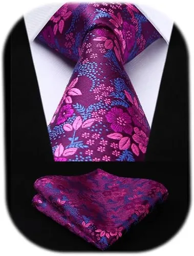 Miniatura 9 de Corbatas florales tejidas clásicas para hombre, corbata cuadrada de bolsillo, corbatas formales para hombres, boda con pañuelo