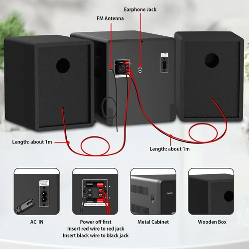 Miniatura 6 de Sistema de estéreo para el hogar con reproductor de CD, radio FM, Bluetooth, entrada AUX, entrada USB, conector para auriculares, control remoto