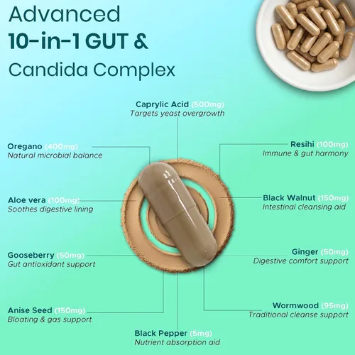 Miniatura 5 de Limpieza de Cándida y Equilibrio de Levaduras para Mujeres Desintoxicación Herbal de Parásitos con Orégano, Ajenjo, Nuez Negra y Clavo Fórmula