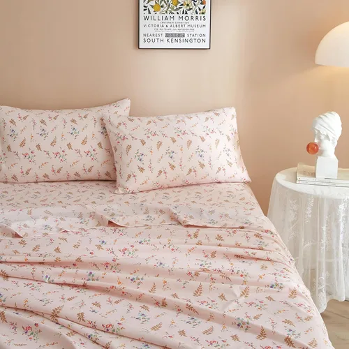 Miniatura 7 de HighBuy Juego de sábanas de tamaño individual - Sábanas frescas y transpirables de color rosa con estampado floral, juego de 3 sábanas - Sábanas