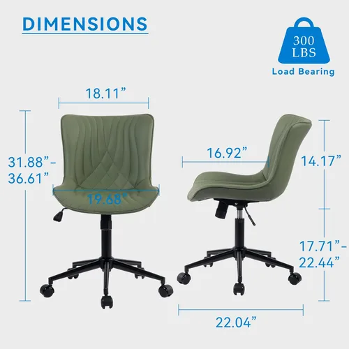 Miniatura 2 de YOUNIKE Silla de oficina, silla de escritorio sin brazos, silla de computadora con ruedas, moderna silla tapizada de piel sintética, silla de Oliva