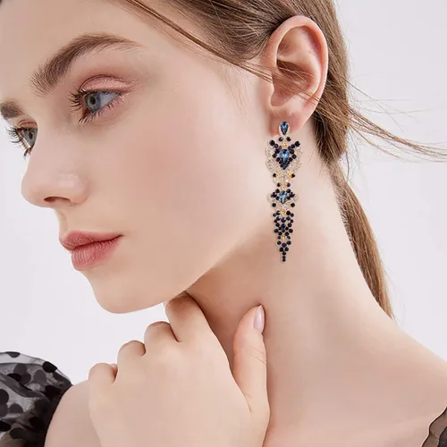 Miniatura 2 de EVER FAITH Aretes colgantes con nudo floral inspirado en Gastby de cristal austriaco para mujer color dorado Cristal