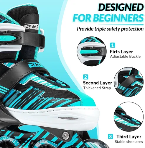 Miniatura 4 de Patines en línea ajustables para niños y niñas de 5-8 y 8-12 años con ruedas iluminadas, patines para niños de 4-12 años, patines para adolescentes