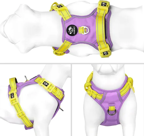 Miniatura 2 de PHOEPET Arnés para perro sin tirones, chaleco para perro reflectante ajustable de colores únicos, con mango de entrenamiento suave, clips de metal