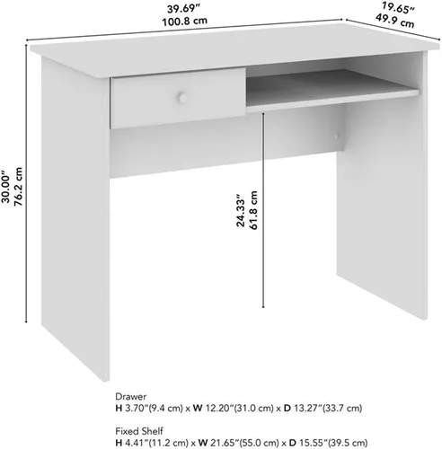 Miniatura 3 de Bush Home Cabot - Escritorio pequeño de 40 W con cajón y estante en color blanco, mesa de trabajo compacta para oficina en casa o sala de estar