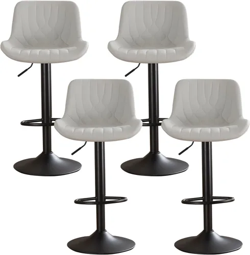 Miniatura 19 de Juego de 2 taburetes de bar modernos y giratorios ajustables con respaldo, asientos acolchados de piel sintética, sillas de isla de cocina para Gris