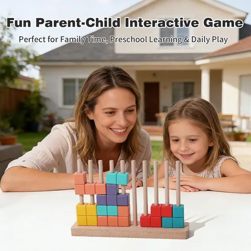Miniatura 6 de Rompecabezas de bloques de madera, juego de apilamiento de juguetes Montessori, rompecabezas educativos preescolares para niños pequeños y niños