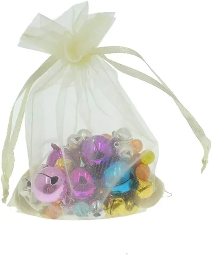 Miniatura 2 de Lautechco 100 bolsas de organza – 4 x 6 pulgadas, bolsas de regalo de malla beige con cordón para Navidad
