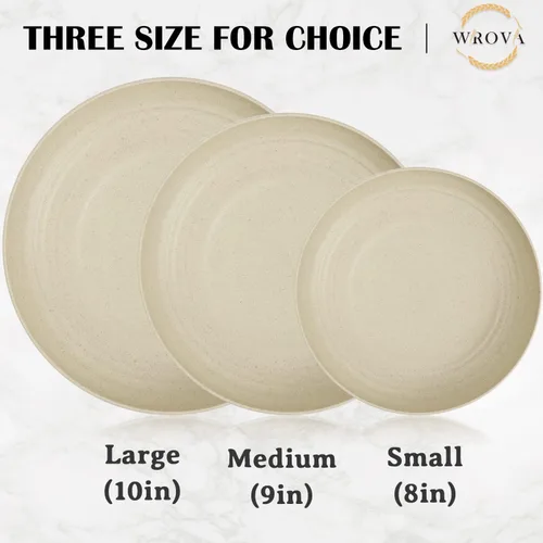 Miniatura 3 de Wrova Platos de paja de trigo – Juego de 8 platos llanos irrompibles de 8 pulgadas – Platos de plástico aptos para lavavajillas y microondas
