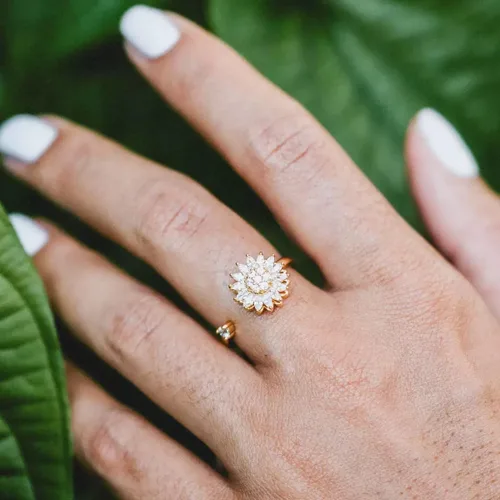 Miniatura 5 de Fidget Ring Anxiety Spinner Ring Open Adjustable Sunflower Star Moon Windmill Butterfly Rings Daisy Stress Relieving Fidget Women Cubic Zirconia