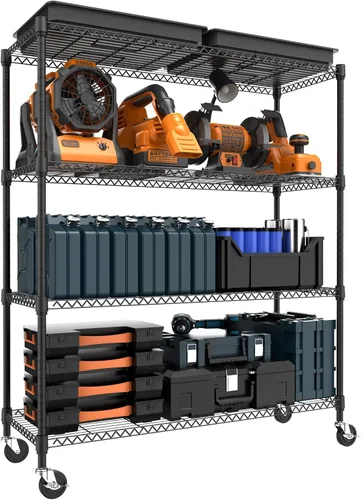 Miniatura 54 de M MZG Estantería de almacenamiento de 5 estantes, estantería de alambre de metal resistente, estantería de almacenamiento ajustable para garaje
