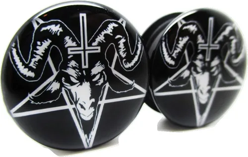 Brand NewPair - Baphomet negro con pentagrama y cruz tapones para los oídos acrílico atornillado 10 tamaños