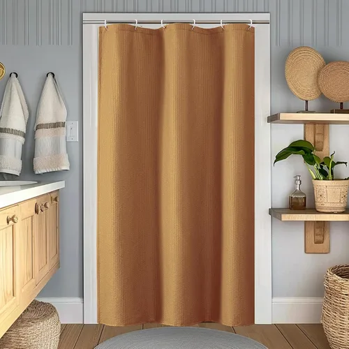 Miniatura 9 de OWENIE Cortina de ducha blanca para baño, 96 pulgadas, extra larga, elegante cortina de ducha de tela texturizada en relieve 3D, repelente al agua
