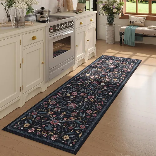 Miniatura 17 de Alfombra de entrada vintage con medallón floral de 2 x 3 pulgadas, lavable a máquina, alfombra de entrada de pelo bajo, suave, pequeña, alfombra
