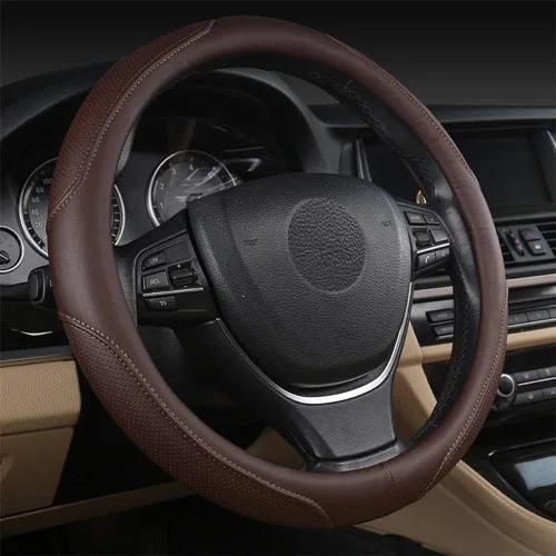 Miniatura 14 de Funda de cuero para volante, duradera, transpirable, antideslizante, cómoda, universal de 15 pulgadas/38 cm para automóvil, camioneta, SUV, Jeep
