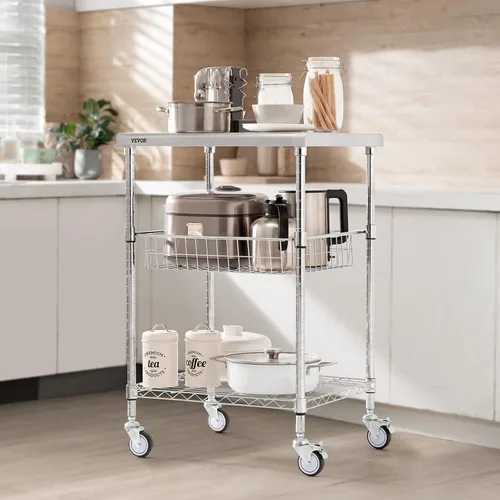 Miniatura 8 de VEVOR Carrito Utilitario de Cocina, 36.6"x20"x24" Carrito Rodante de Alambre de 3 Niveles, Carrito de Servicio de Acero con Capacidad de 470LBS