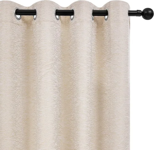 Miniatura 2 de Deconovo Cortinas 100% opacas, cortinas de sala de estar, cortinas opacas para dormitorio, 2 paneles, caramelo jacquard, 52 x 63 pulgadas