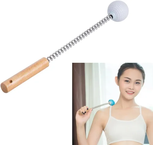 Paquete de 1 martillo masajeador de pelota de golf con mango de madera de resorte, masaje de mano para aliviar el dolor, cuello y espalda, Gris