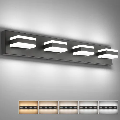 Miniatura 37 de SOLFART Luces de tocador de baño negras regulables LED modernas sobre el espejo, iluminación de baño negra para la pared del baño S8568 (5 luces)