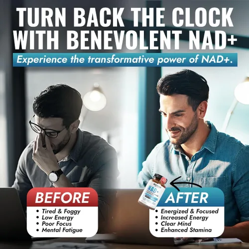 Miniatura 5 de Benevolent NAD+ Suplemento de 1050 mg, absorción máxima 3 en 1 NAD suplementos para mujeres y hombres con ribósido de nicotinamida