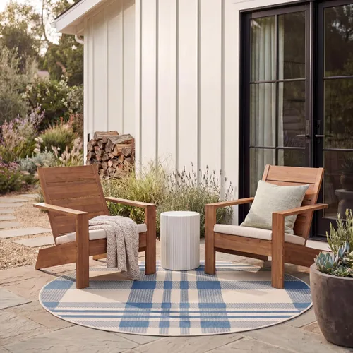 Miniatura 42 de SAFAVIEH Alfombra Lavable para Exteriores Colección Courtyard - 2'3" x 4', Beige y Azul, Patrón a Cuadros, No Desprende Pelusa y Fácil Limpieza
